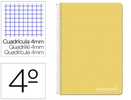 Cuaderno espiral Liderpapel Witty 4º tapa dura 80h 75g c/4mm. color amarillo